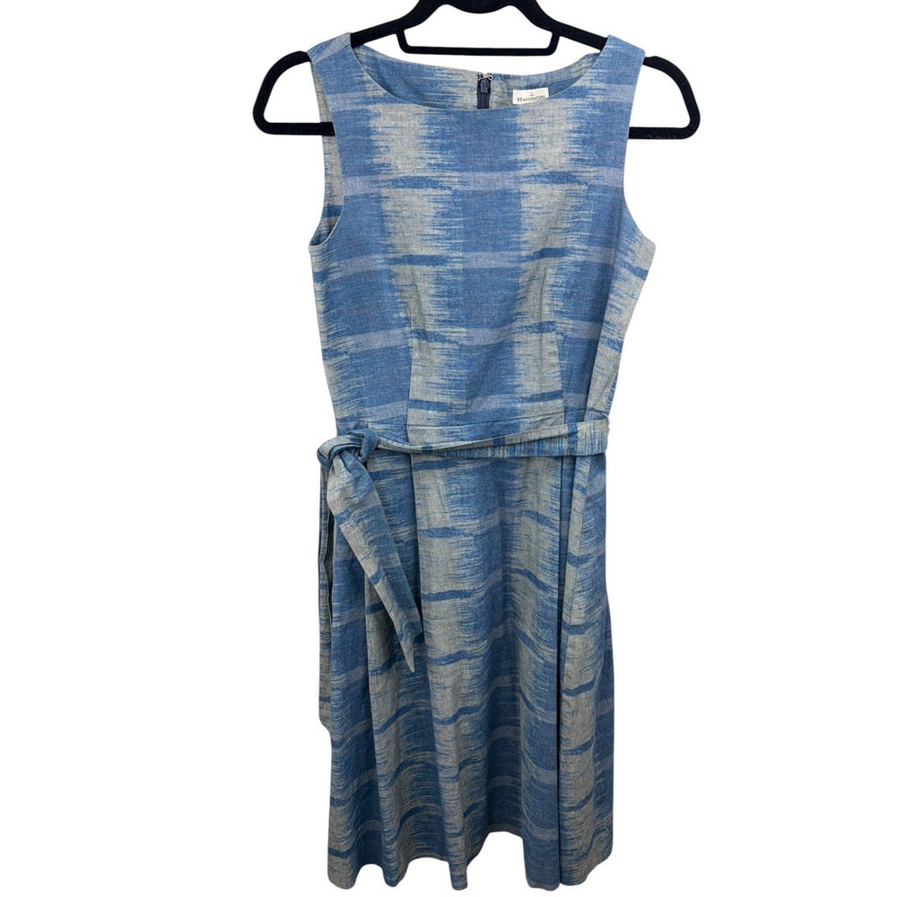 LL Bean Signature Womens Blue Ikat Fit Flare Dress Size 2 Boat Neck Resort
